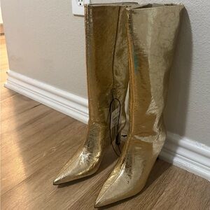 WORTHINGTON PLEASANT GOLD FOIL STILETTO KNEE HIGH BOOTS 7.5